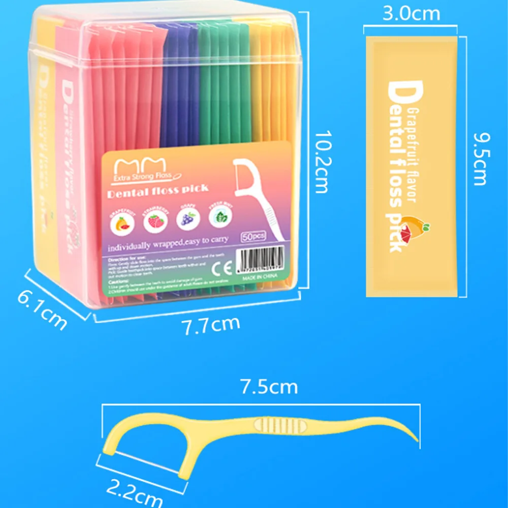 Ultra-fine Fruit-flavored Dental Floss Disposable Toothpicks Portable Dental Flosser Picks Oral Care Teeth Cleaning Tools 50pcs