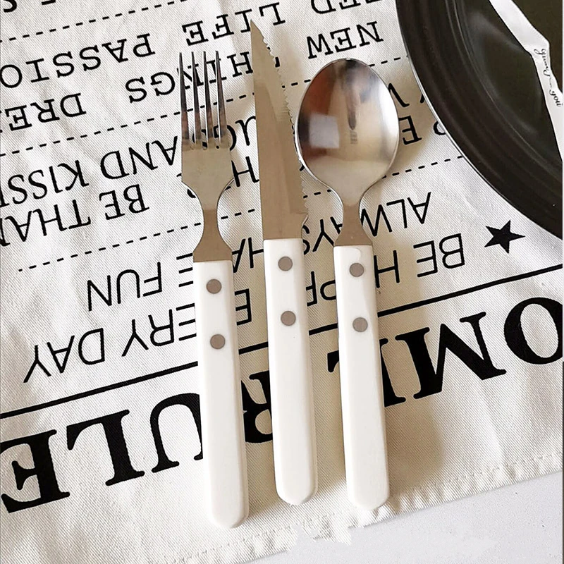 Tableware Set 3Pcs Stainless Steel Dinnerware Spoon Knife Fork Ivory White Scoop Steak Kitchen Western Cutlery Home Flatware images - 6