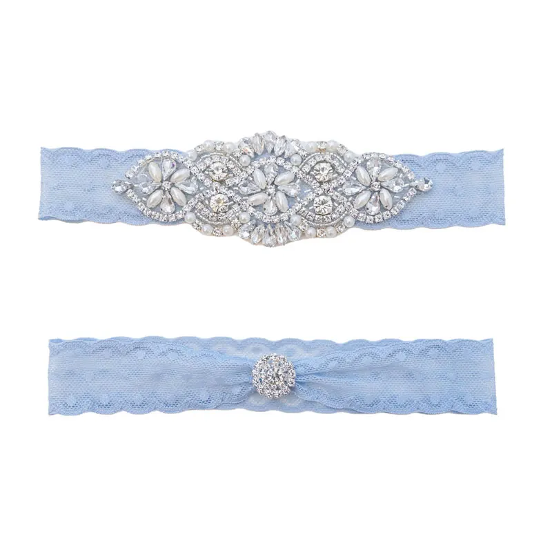 Bridal Garter Belt Sexy Bridal Wedding Garter Belt With Diamonds Light Blue Crystal Garters Bride Thigh Ring Leg Loops Wedding Accessories