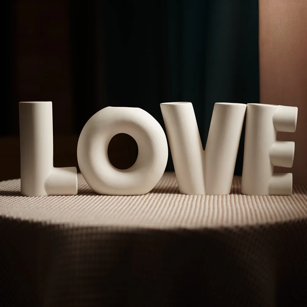 Glazed Ceramic Love Letters Vase Set, Modern Minimalist, Living Room, Wedding Party, Home Decoration Accessories, Interior Table 3