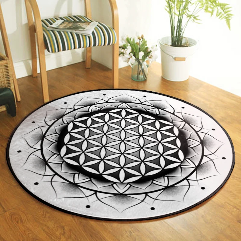 Seven Chakras Flower of Life Round Rug Yoga Meditation Mat Thick Non-slip  Galaxy Carpet Astrology