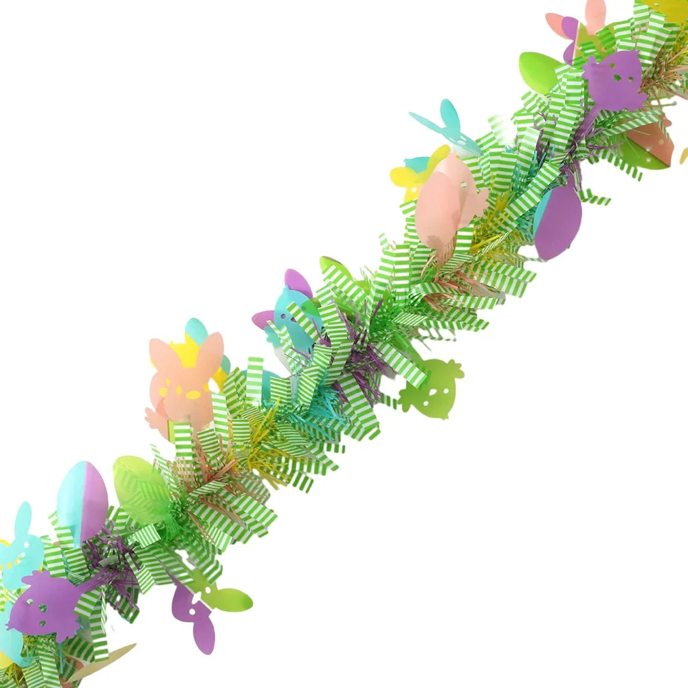 

2M Spring Easter Garlands Banner Stripe Tinsel Easter Eggs Wreaths Easter Decorations For Home Birthday Party Hanging Ornaments