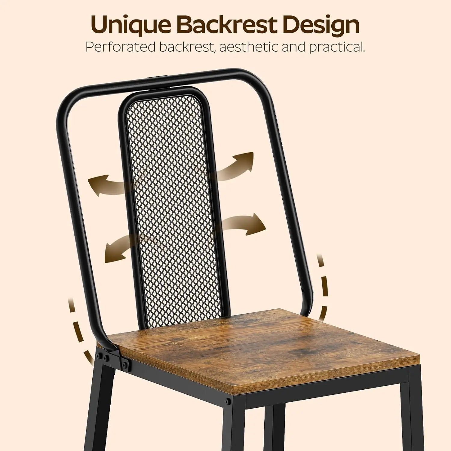 Dining Chairs Set of 2. Wooden. Kitchen. Back Support. Rustic Brown & Black. CY01L2BR.