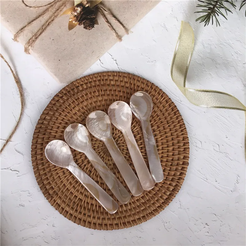 9-13CM Natural Shell Ice Spoon Cream Coffee Caviar Spoon Mother of Pearl Seashells Stirring Spoons Teaspoon Crafts dessert coffe shell spoon