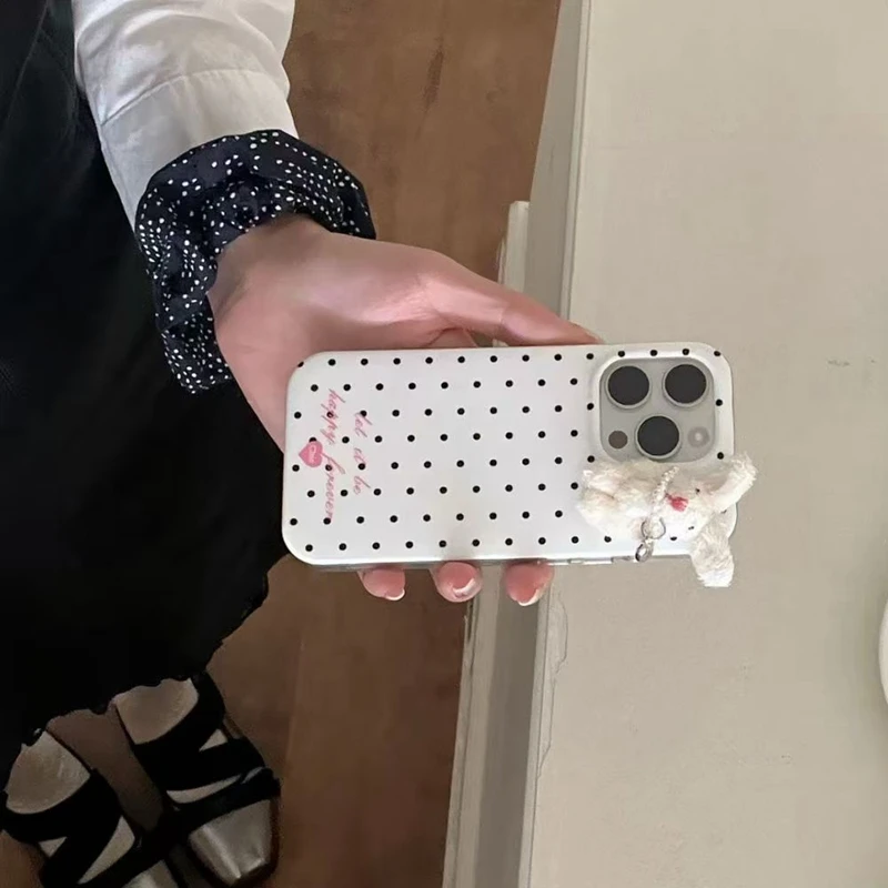 3D Plush Rabbit Polka Dot Phone Case with Plastic Detail