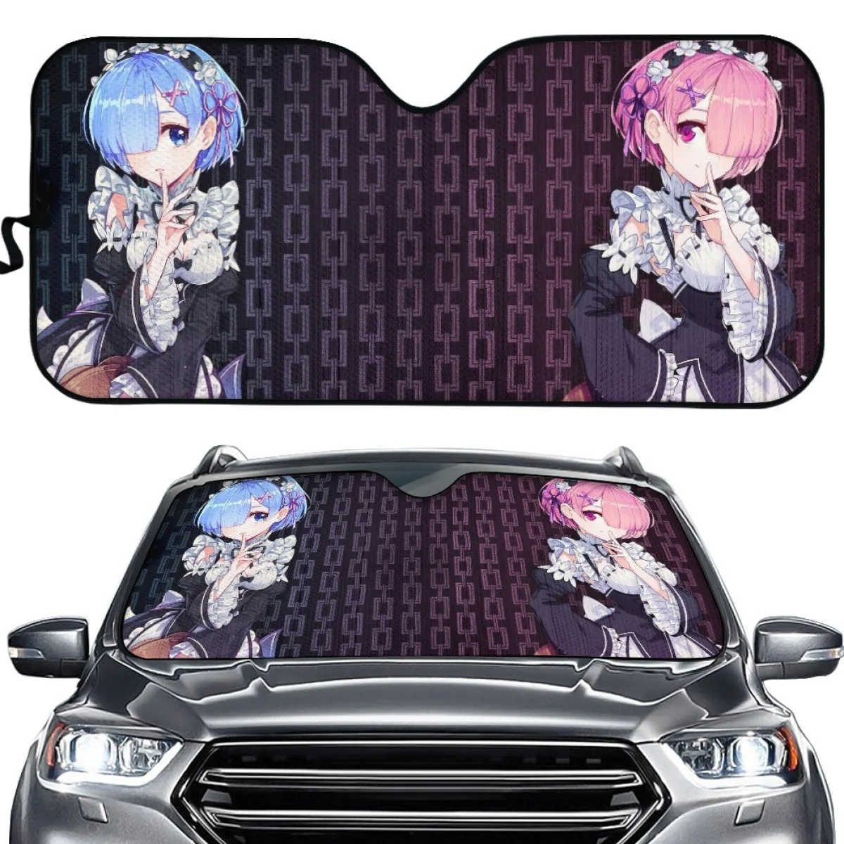 

INSTANTARTS Re Zero Two Rem Ram Print Car Sunshade for Women Girls Universal Easy Car Accessories Dirty Resistant Auto Sun Shade
