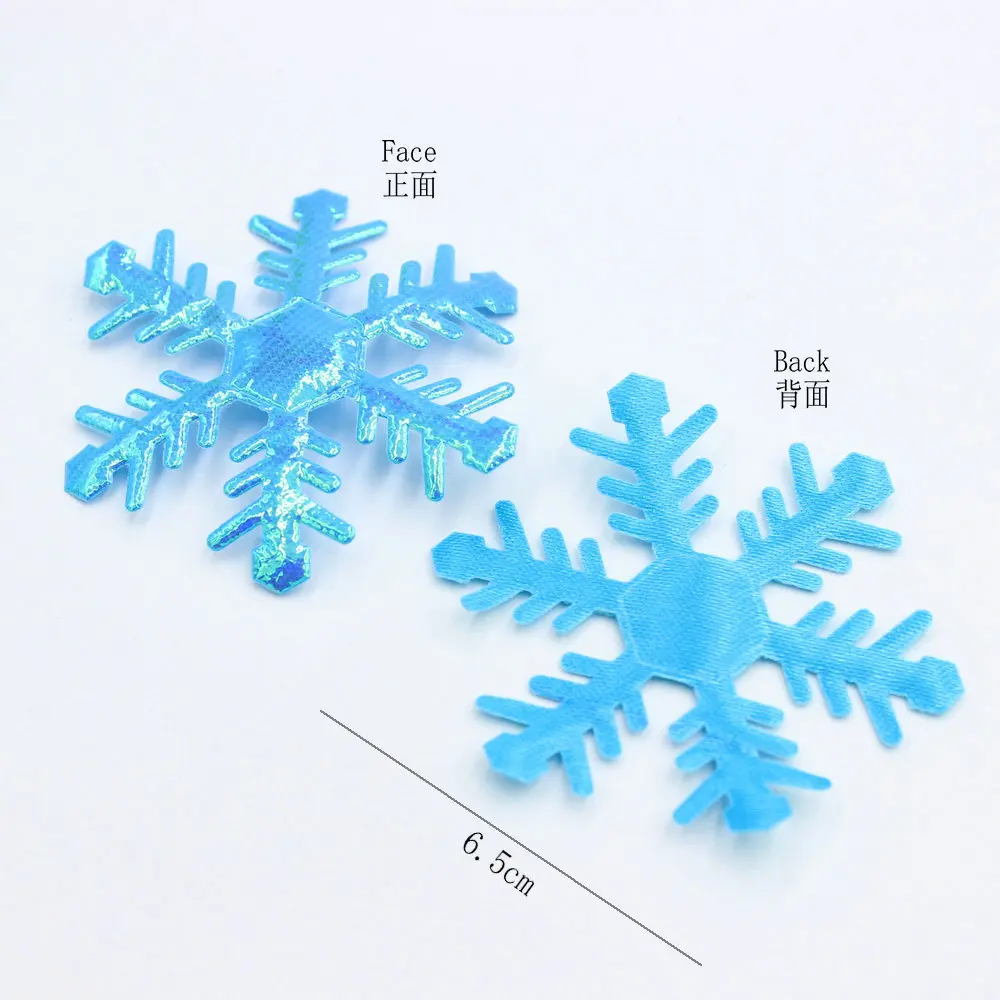20개/세트 화이트 블루 글리터 무지개빛 펠트 눈꽃 패치 원단 아플리케 단면 65mm 축제 장식, DIY, 크리스마스 장식