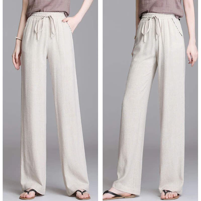 Linen Wide-legged Pants Female Spring and Summer Thin Section Casual Loose Cotton Pants Drape High Waist Straight Women Pants