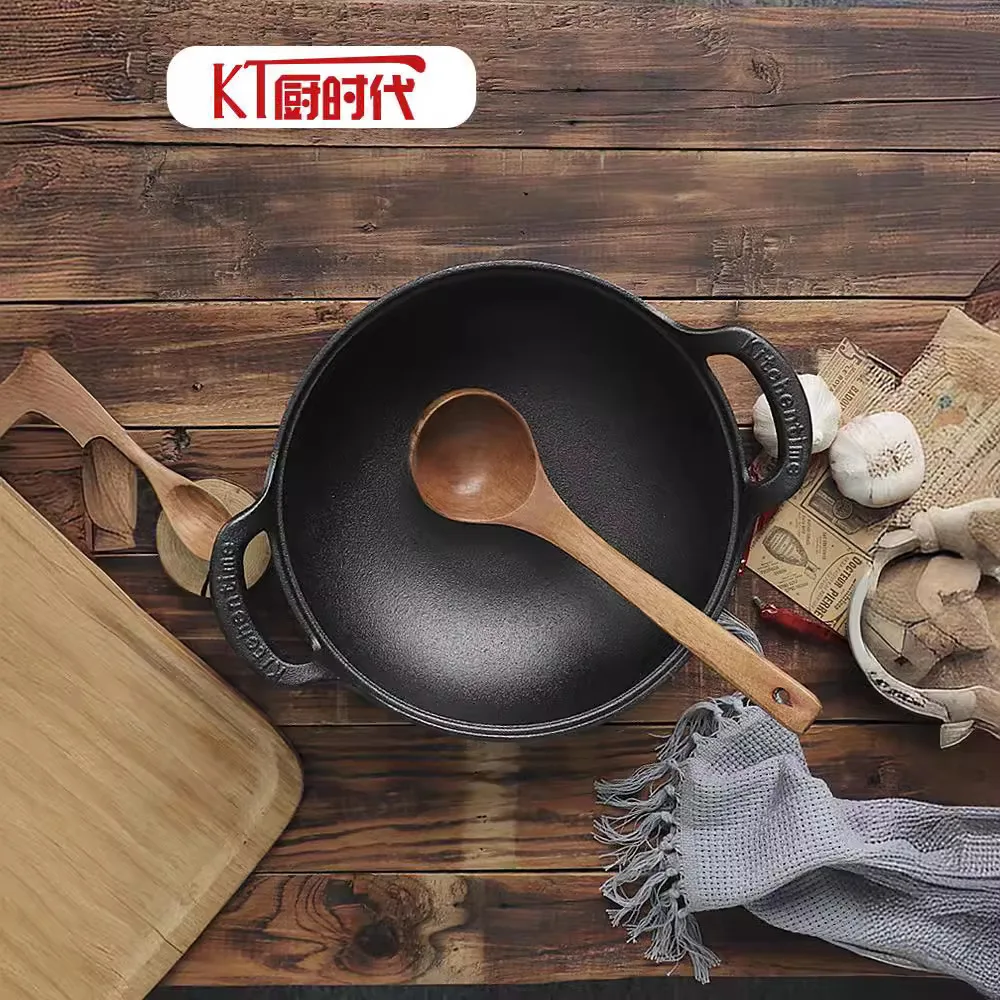 Cast Iron Stew Pot, Deep Soup Pot, Non Stick Household Flat Bottomed Induction Cooker, Gas Universal Double Ear Frying Pan