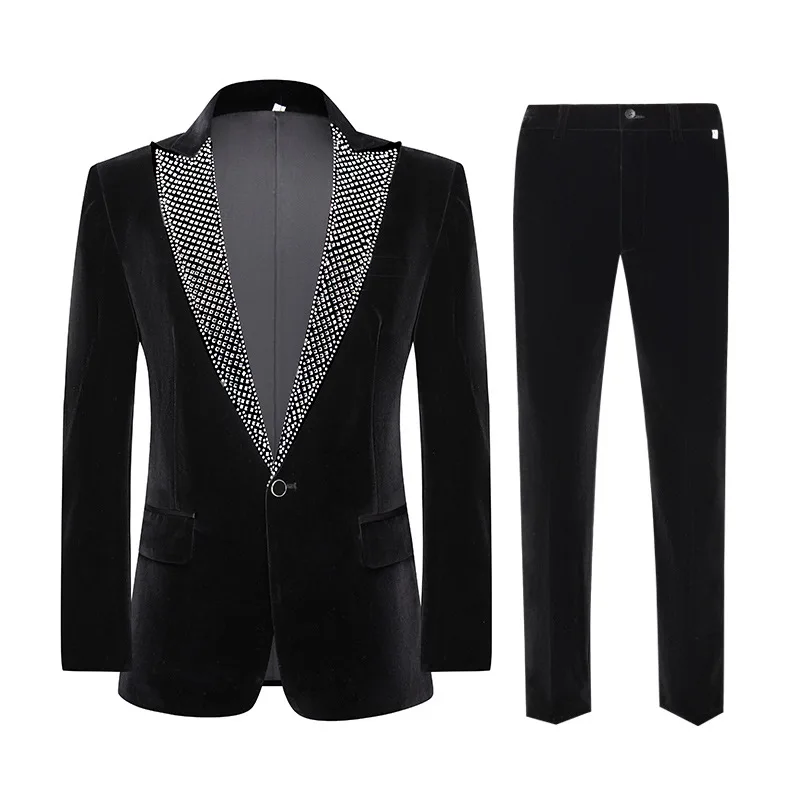 Kromoc Herren Samt Blazer Ein-Knopf - Elegante Anzugjacke Für Besondere Anlässe