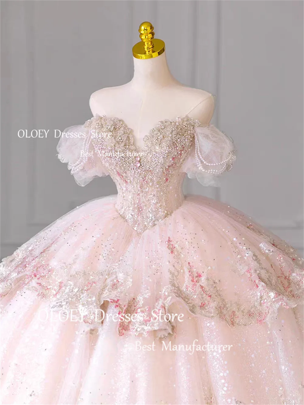 Quinceanera Dresses Wedding Gown Beading Pearls Party Gown Off Shoulder Ball