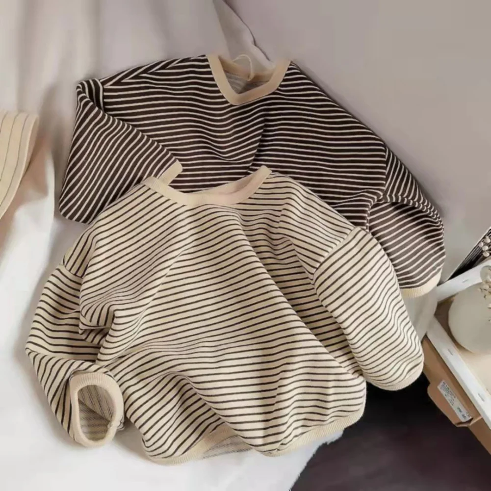 Baby T Shirts Children's T-shirt Korean Children's Striped Sweaters Baby Kids Girls Loose Long Sleeve Top Autumn Spring Tee Kids cotton t shirts baby t shirts