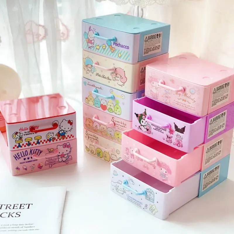 

Kawaii Sanrio Hello Kitty Storage Box Anime Cute Cartoon Portable Pull-Out Drawer Box Jewelry Box Organizing Box Creative Gift