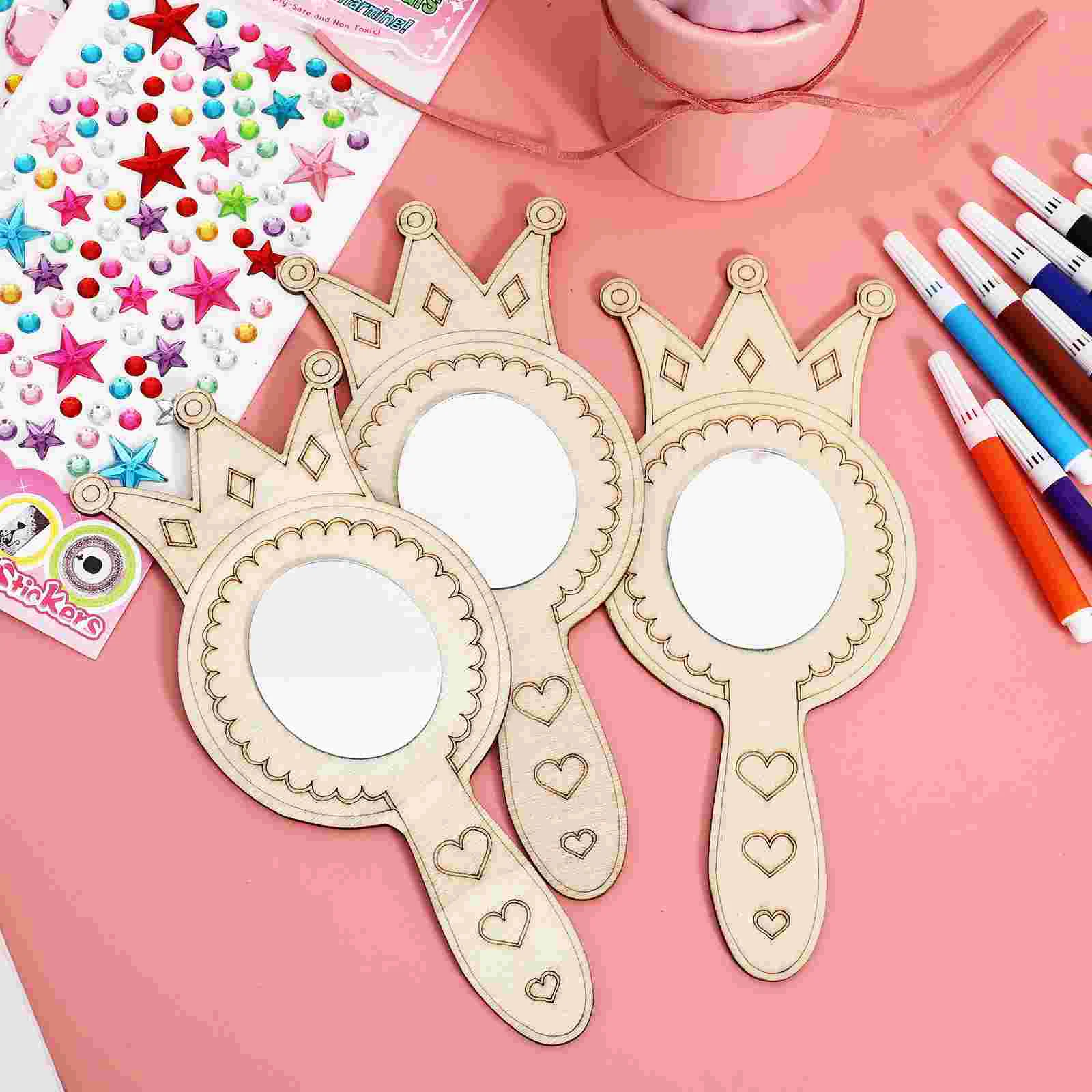 Wooden Toy Mirrors Handheld Crafts Boxwood Princess Birthday Party Decorations Child 3