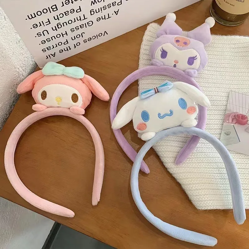 Sanrio My Melody Cinnamoroll Kawaii Headband Kuromi Pompom Purin Hair Accessories Anime Cute Cartoon Plush Headdress Girls Gift