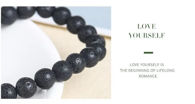 JD 5A Natural Volcanic Stone Bracelets Women Men Charm Lava Bead