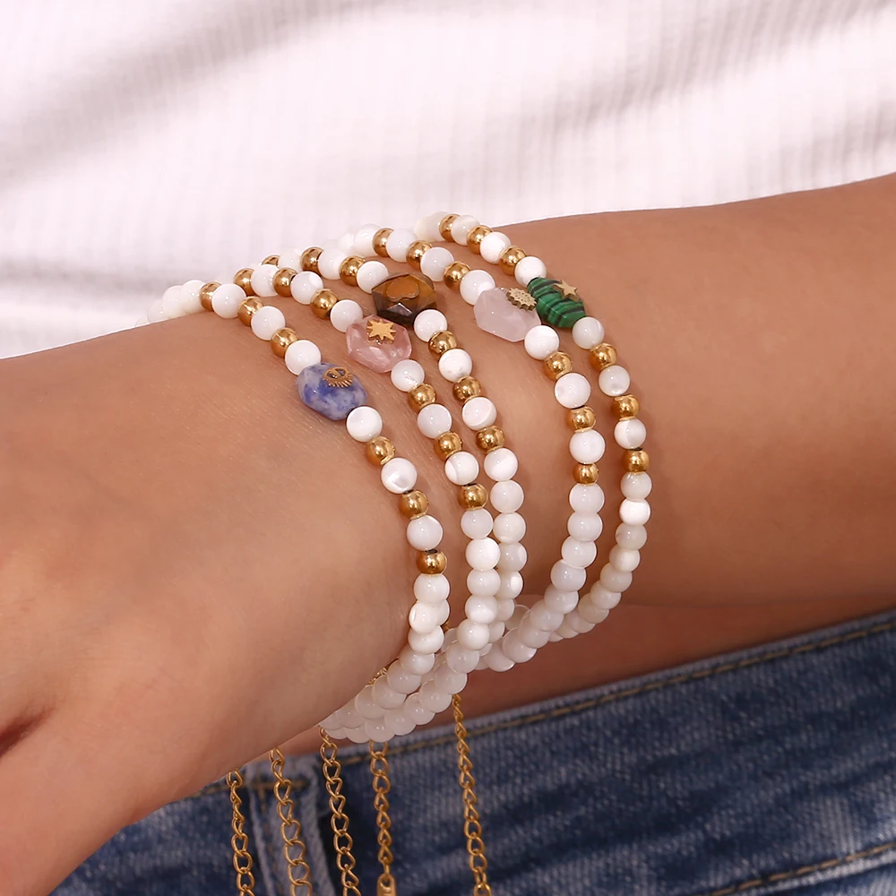 Multi-strand Metal Bracelet With Beads and Shells 