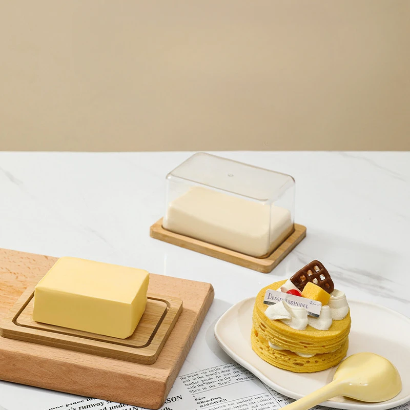 Butter Dish Nordic Countertop Bamboo Butter Dish Plate with Transparent Acrylic Lid Kitchen Storage Butter Container Box Tableware