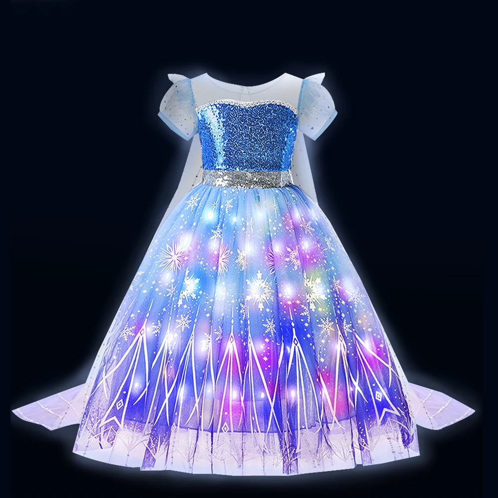 thumbnail image 1 of Disfraz de Elsa de Frozen de Disney para niños y niñas, Reina de la nieve, vestido de fiesta de Carnaval con luz LED, vestidos de lentejuelas de lujo, 2024, 1 of 4