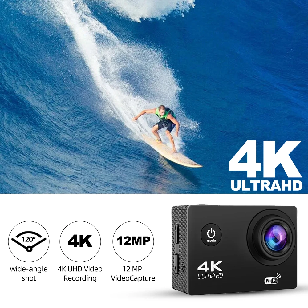 Action Camera Ultra HD 4K30FPS WiFi 2.0'' 170D Waterproof Helmet Video Recording Cameras Sports Bicycle Vlog With Remote Control 2