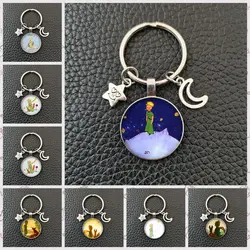Little Prince and Fox Rose Logo Glass Cabochon Pendant Keychain Jewelry Gift Don't Be a Boring Adult Le Petit Prince