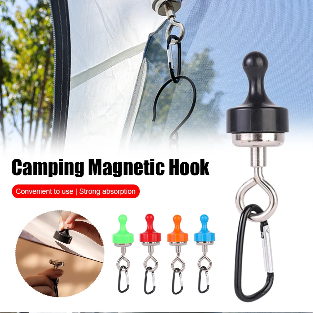 Universal Camping Magnetic Hook with D Ring, Portable Keychain, Outdoor Tent Hanger, 5kg Max Load, Multifunction