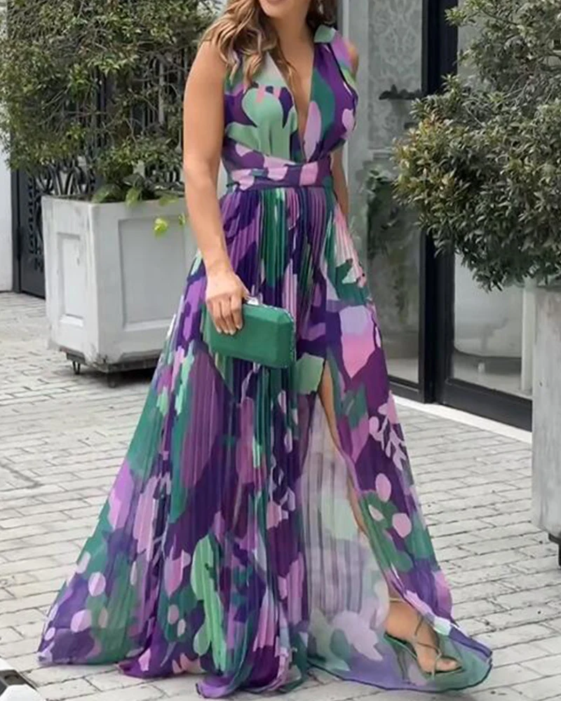 FTLZZ 2020 Women Floral Print Dress Summer Sexy V-neck Backless Long Dresses Female Elegant Bohemian Party Dress Vestido