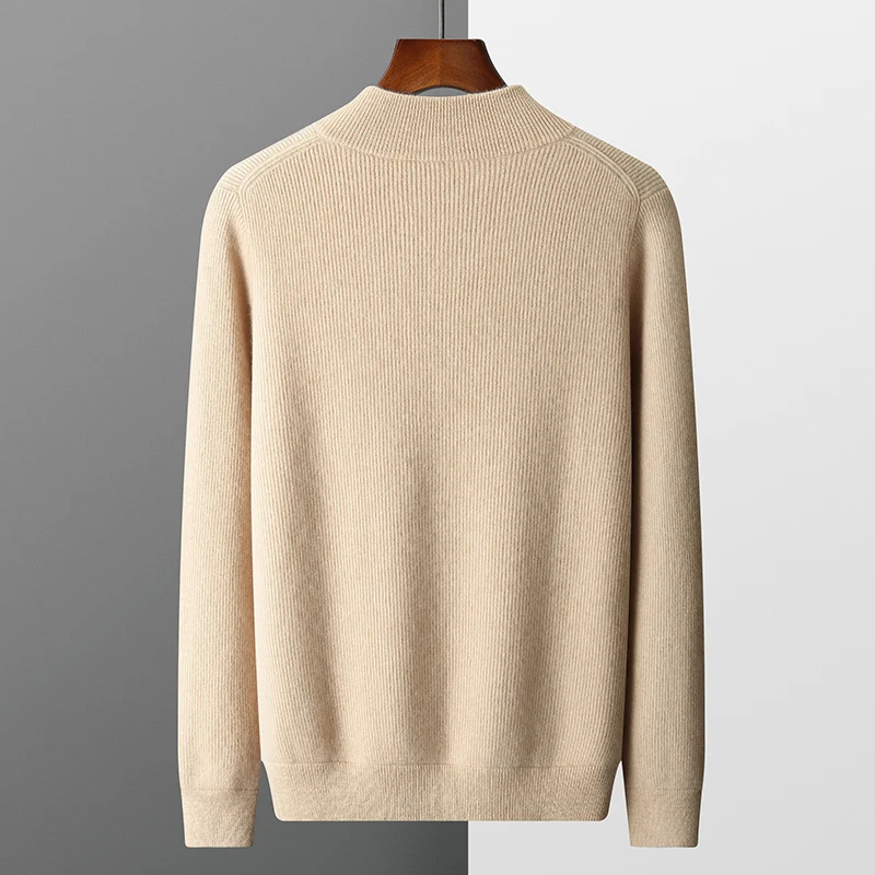 Autumn and Winter New 100% Pure Wool Men's Stand Collar Thickened Cardigan  Cashmere Sweater Casual Knitted Large Size Tops 4