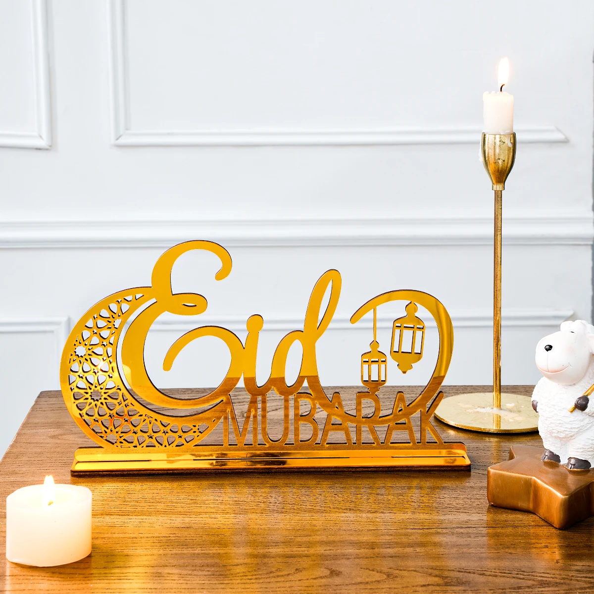 1PC, creative Moon EIDmubarak letter decorative ornament, wooden Ramadan festival celebration letter decorative handicraft