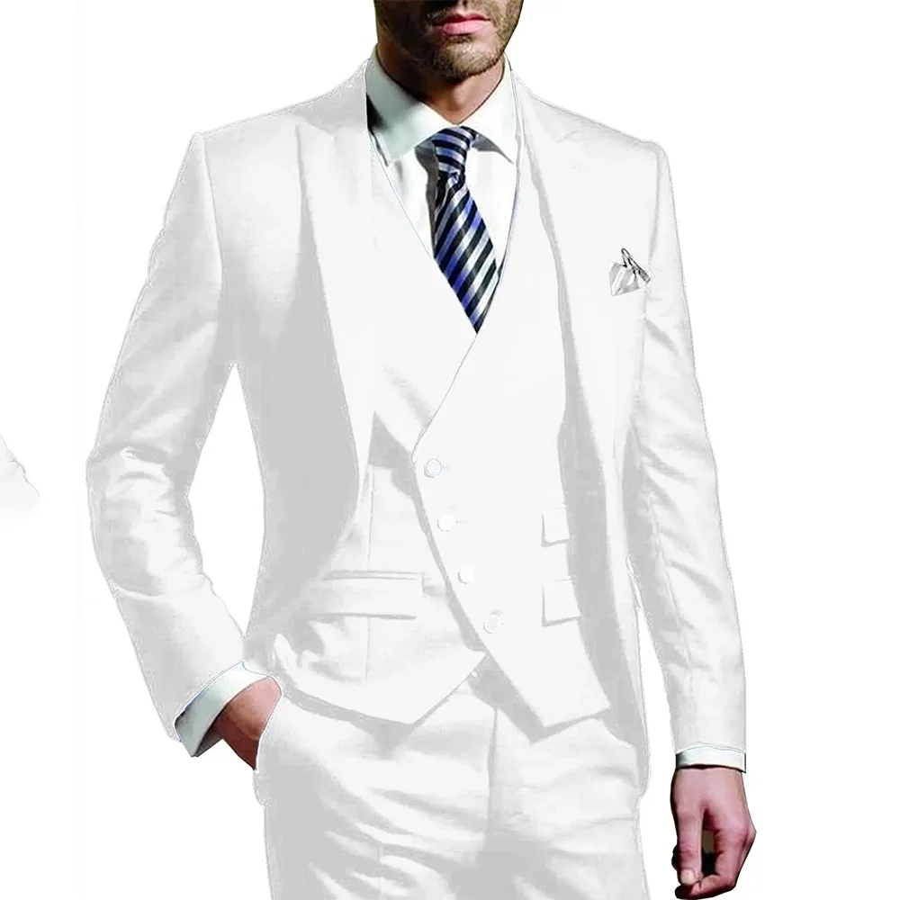 Men Wedding Suits Groom Wear Peak Lapel Wedding Groom Tuxedos Business Party Suit 3 Pieces (Jacket + Vest + Pant）Costume Homme mens suit