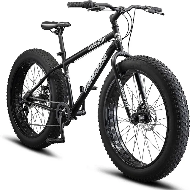 Mongoose Malus Mens and Women Fat Tire Mountain Bike, 26-Inch Bicycle Wheels, 4-Inch Wide Knobby Tires, Steel Frame 1