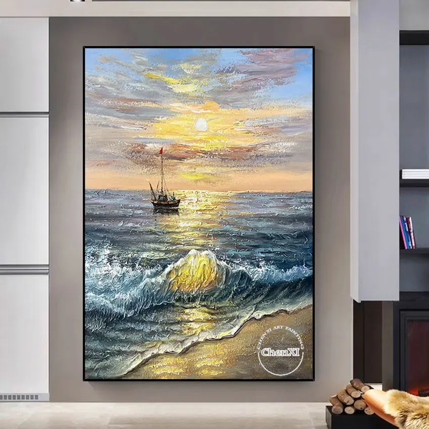 

Домашний декор, настенные подвески, пейзаж с закатом, живопись, абстрактное искусство стены ручной работы, искусство без рамы