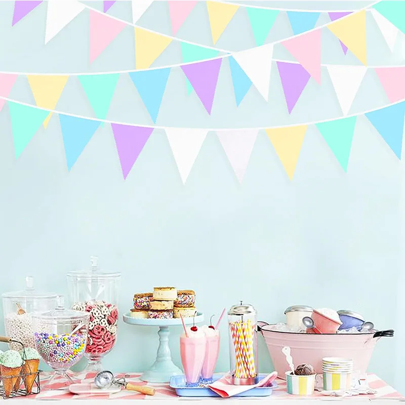 

Macaron Baby Shower Pennant Banner Decorations Fabric Pastel Unicorn Kids Birthday Party Hanging Triangle Flags For Candy Bar