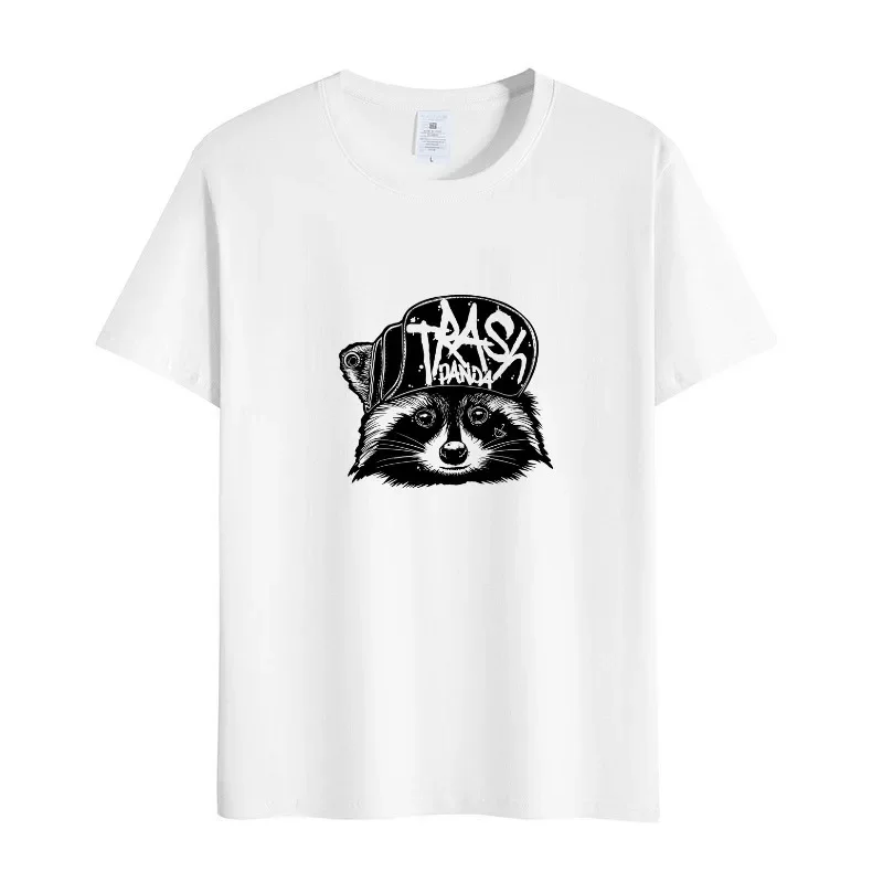 thumbnail image 1 of Camiseta de manga corta con cuello redondo para hombre y mujer de algodón con estampado de mapache divertido de Trash Danda, imprescindible para el verano, 1 of 5