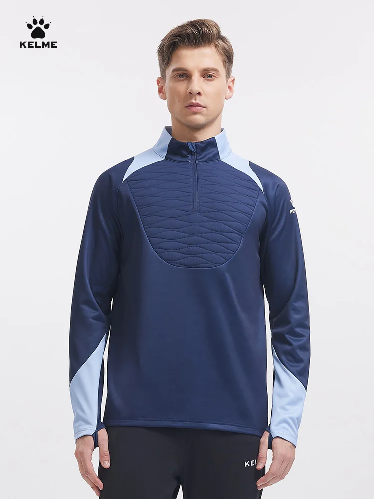 

Kelme Man Football Training Half Zipper Sweater Quilted Sports Contrast Color Pullover