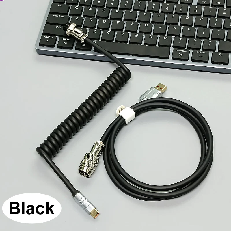 Cavo A Spirale USB-C Con Connettore Aviator Staccabile - Doppia Guaina Intrecciata Per Tastiera Meccanica Gaming (Nero/Spina Bianca) - 3