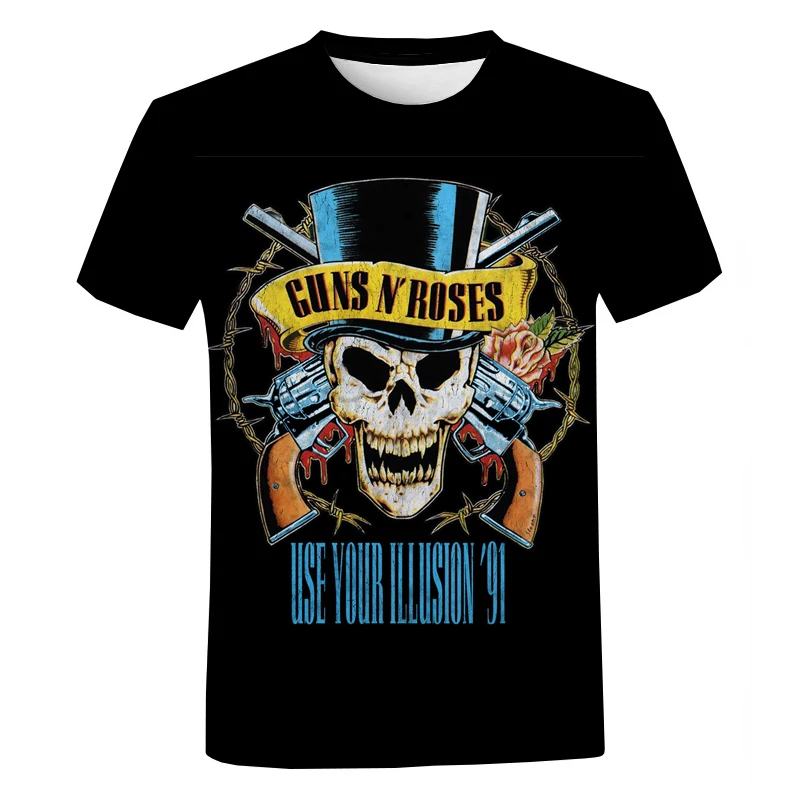 Rock band Guns N Roses 3D Print Short Sleeves T-shirt for Men Summer Oversized T Shirt Fashion Harajuku Street Round Neck Tops