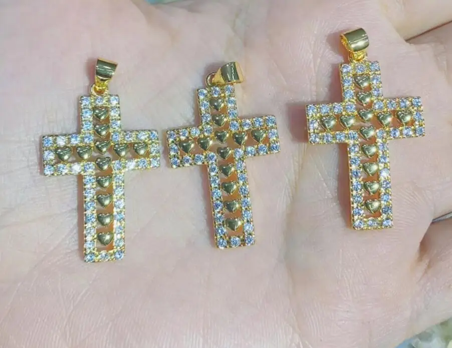 

CZ Stone cross heart Necklace Charms for Jewelry Making Gold Pendant Wholesale ft4s
