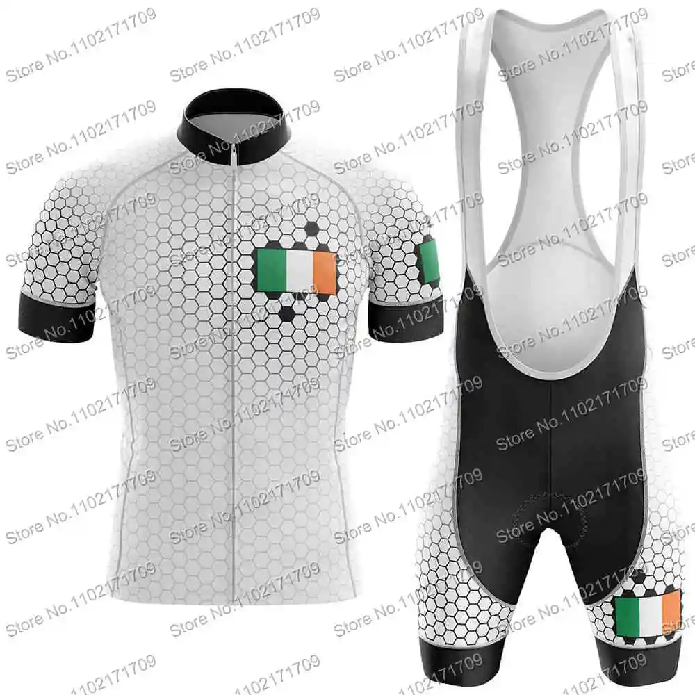 Ireland Team Cycling Jersey Set Short Sleeve Ireland Flag Cycling Clothing White Black Road Bike Shirts Suit MTB Maillot Ropa