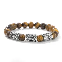 Nordic Viking Rune Bracelets for Men Women Tiger Eye Natural Stone Viking Letter Amulet Bracelet Red Agates Lava Vintage Jewelry