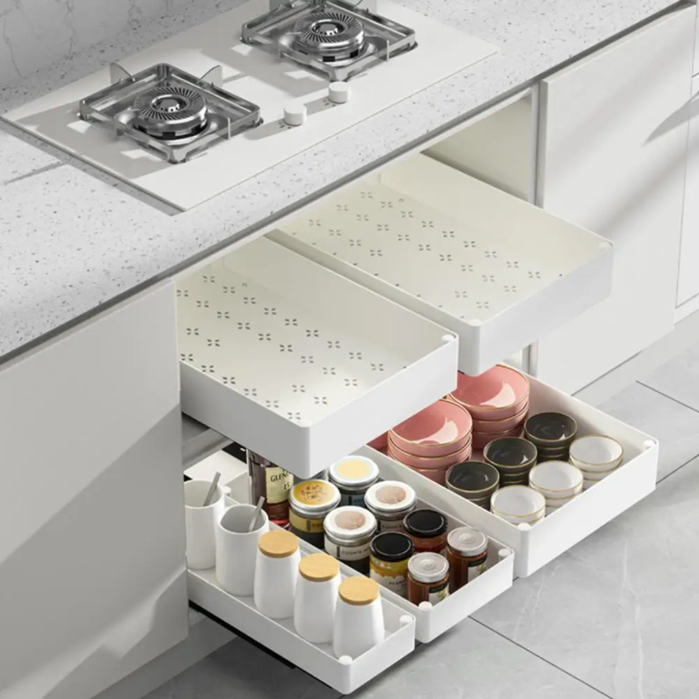 Sturdy Compartment Divider Kitchen Cabinet Organizer with Divider Racks Heavy Duty Slide Out Drawers for Cabinets Expandable