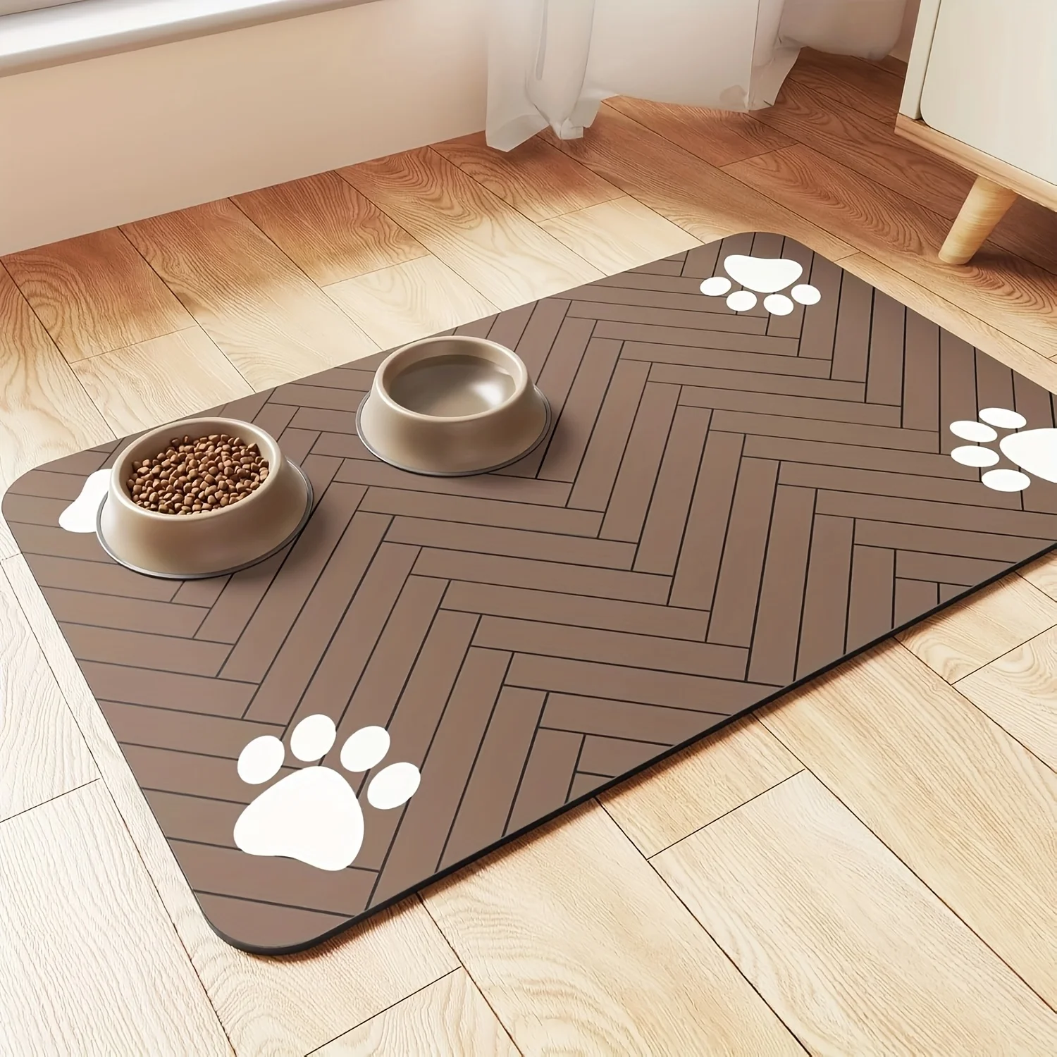 Dog and Cat Feeding Mat - Pet Bowl Mat, 2 Colors To Choose From, Quick Drying Bone Shaped Spacing Feeding Mat, Pet Feeding Mat