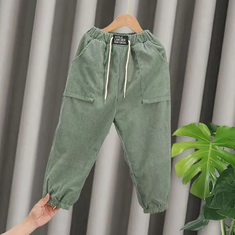 Autumn Winter Corduroy Solid Plus Velvet Kids Pants Harajuku Thick Cute All Match High Waist Fashion kids pants