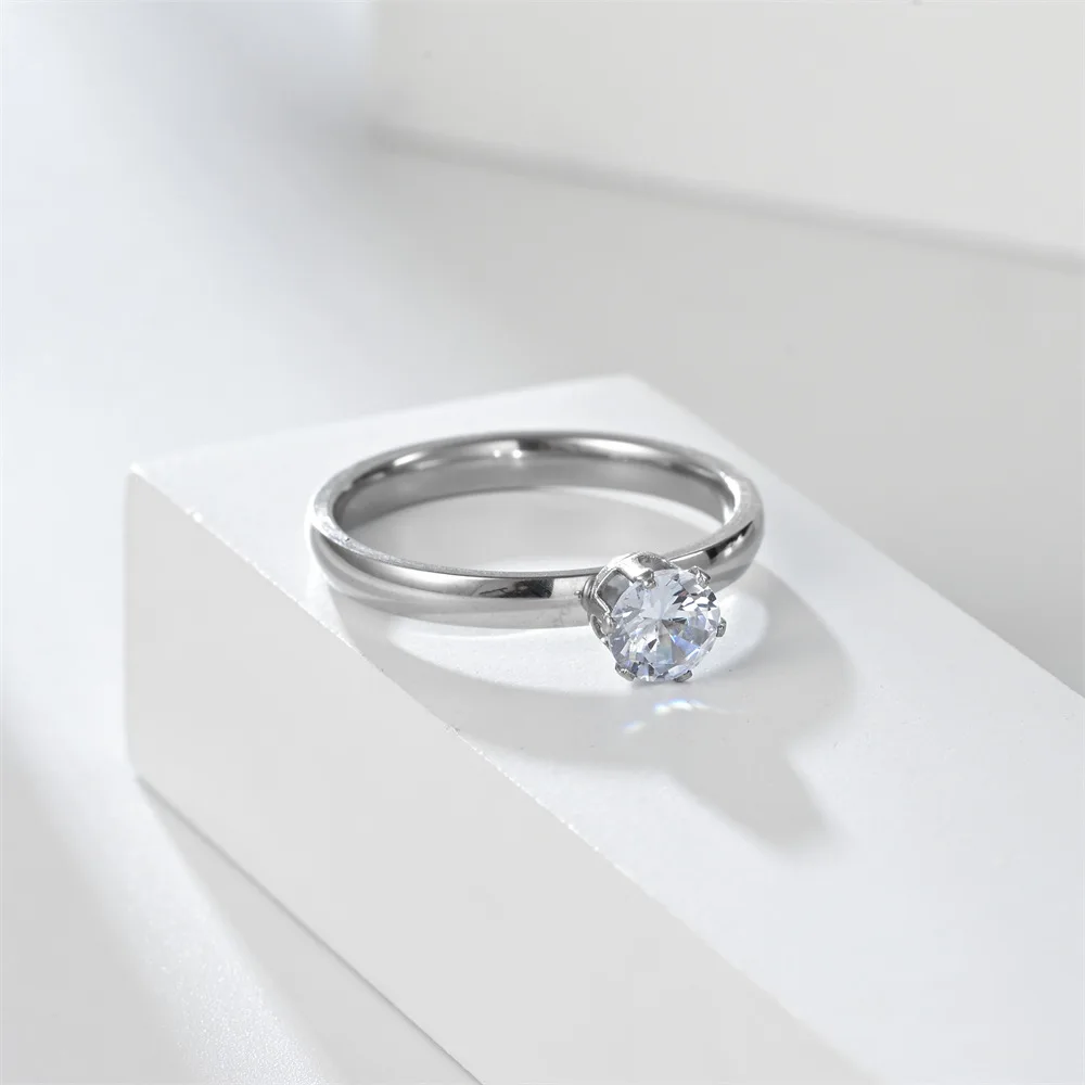 Stainless Steel Ring Zirconia Ring For Men Women Wedding Engagement Unisex Jewelry