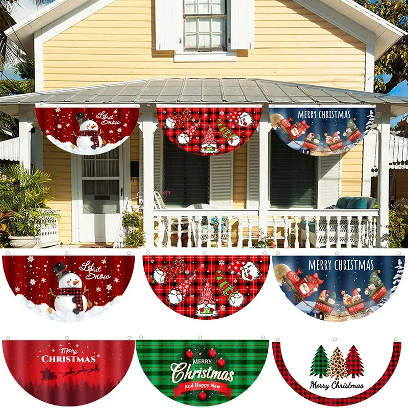 

Snowman Christmas Outdoor Polyester Fan-shaped Flag Christmas Decor for Home Cristmas Drop Ornament Xmas Gift 2024 New