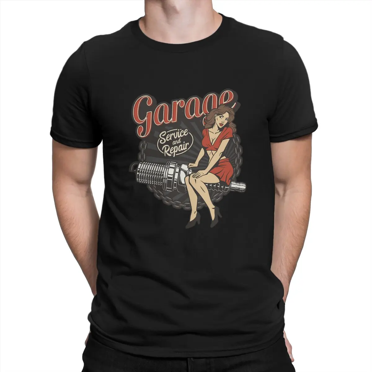 

Service and Repair Pin Up Girl Polyester T Shirt Harajuku Graphic Men's Tshirt O-Neck Men Clothing