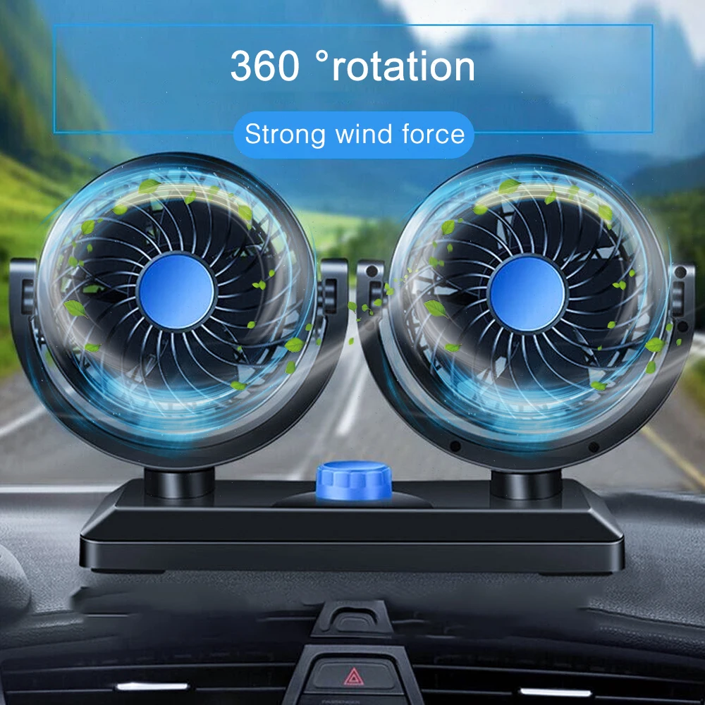 Car Dual Fan Car Interior Accessories 360 Degrees-round Cooling Accessories Swing Fan Ventilation Board Summer 12V