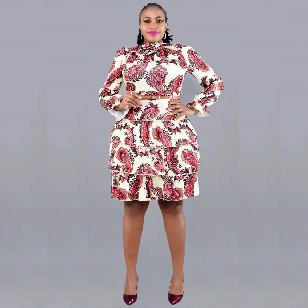 african fashion designers 2022 African Dresses for Women Spring Summer African Women Long Sleeve Printing Polyester Plus Size Knee-length Dress 2XL-6XL african traditional attire Africa Clothing