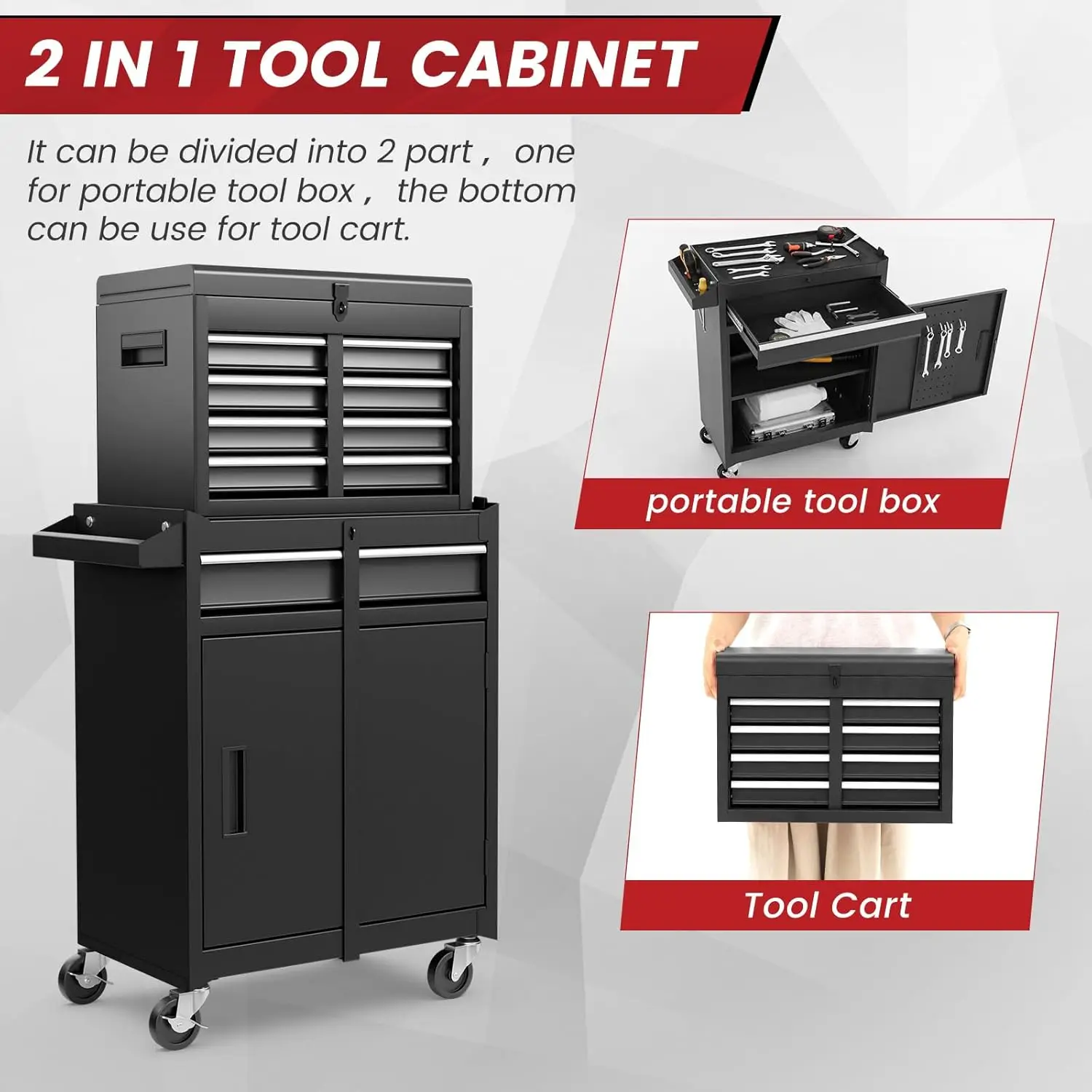 Tool Chest Cabinet Rolling- Heavy Duty Material & Lockable Top-Box & Storage Cabinet for Garage and Workshop - 5-Draw 2