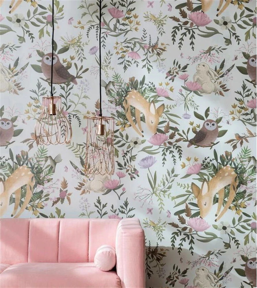 Moderno Papel de Parede do Quarto das Crianças Fundo Animal Nordic Conto de Fadas Restaurante Personalizado Mural
